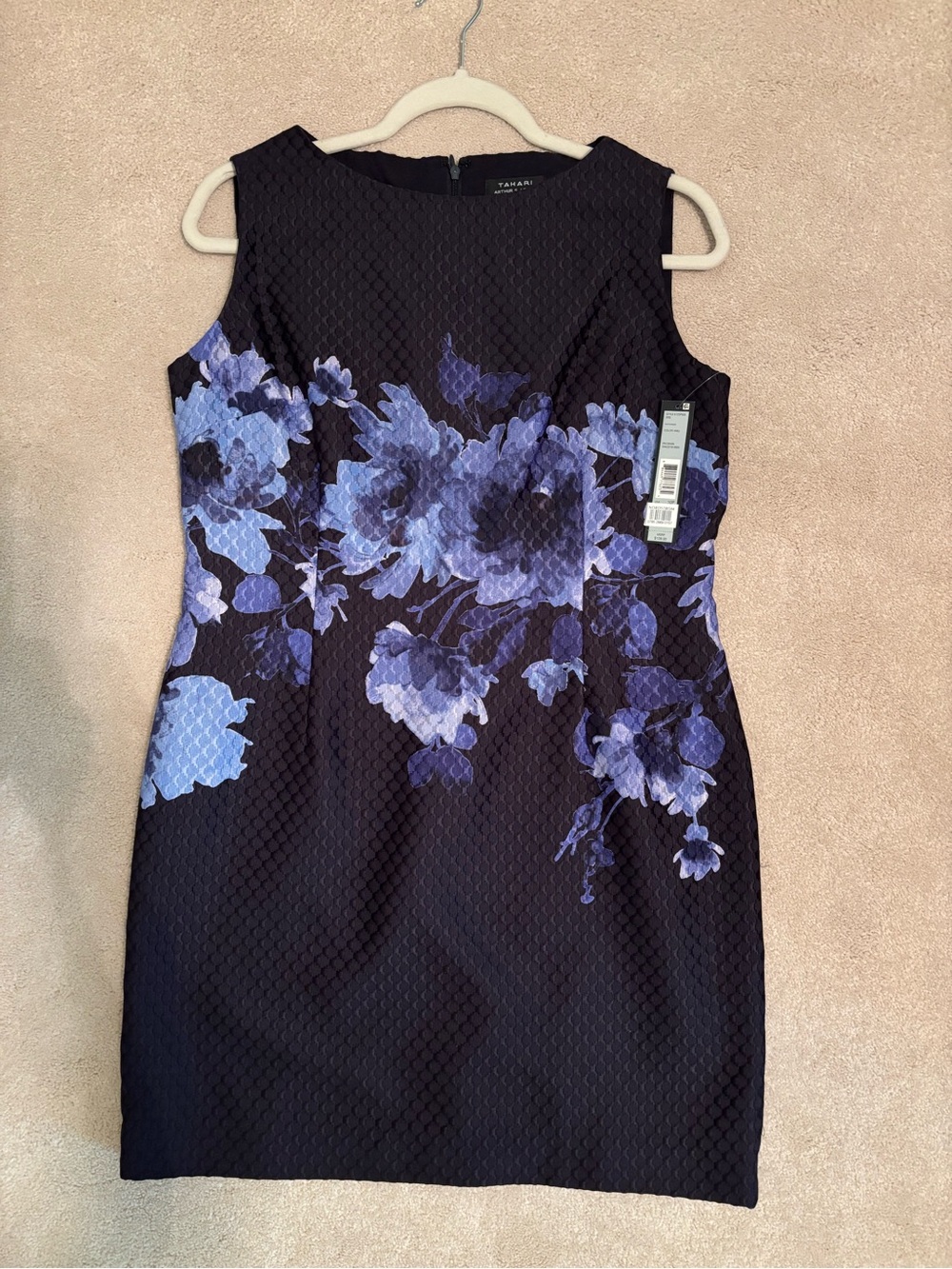 Tahari Black Mini Dress with Blue-Purple Floral Print